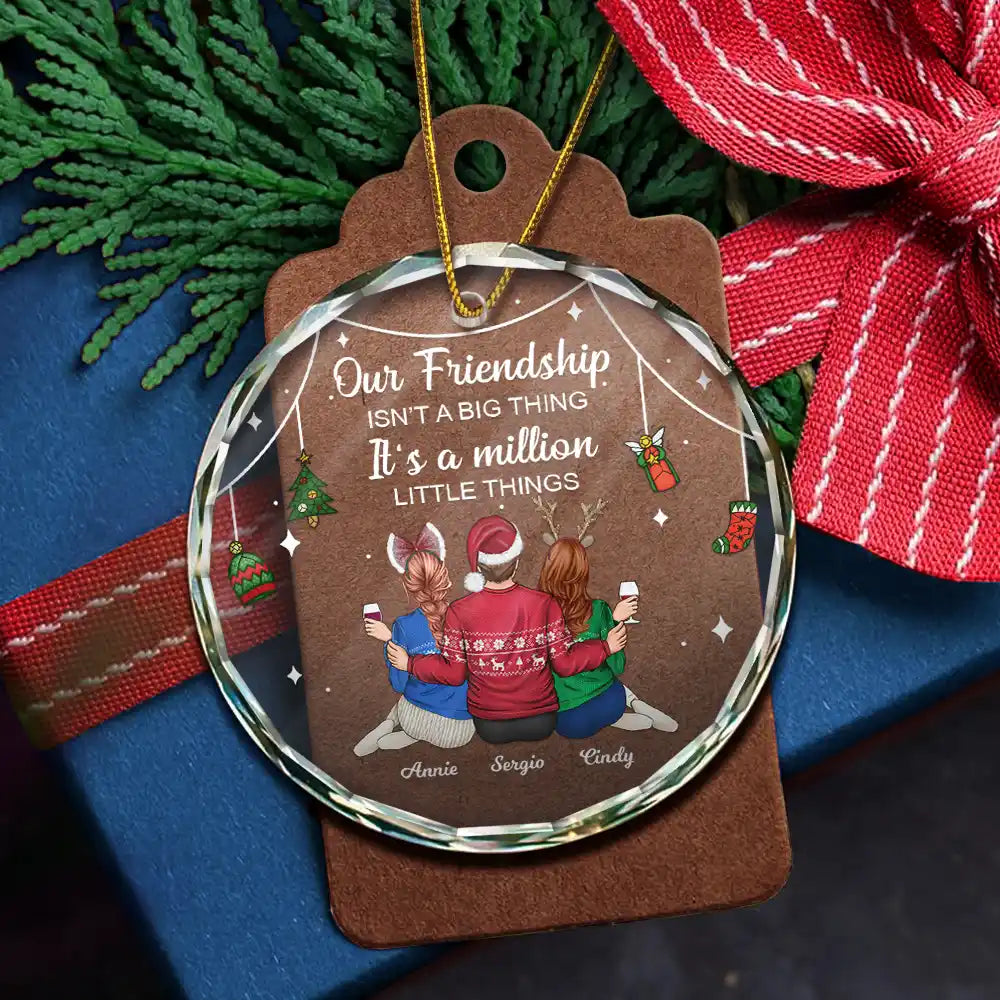 Christmas, Gift For Bestie, Happy - Million Little Things Friendship - Personalized Circle Glass Ornament