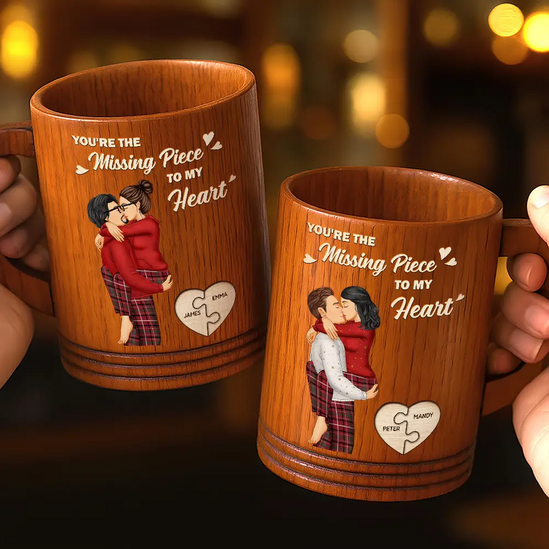 Gift For Couples,Gift For Husband,Gift For Wife,Gift For Boyfriend,Gift For Girlfriend - Missing Piece To My Heart - Personalized Wooden Mug