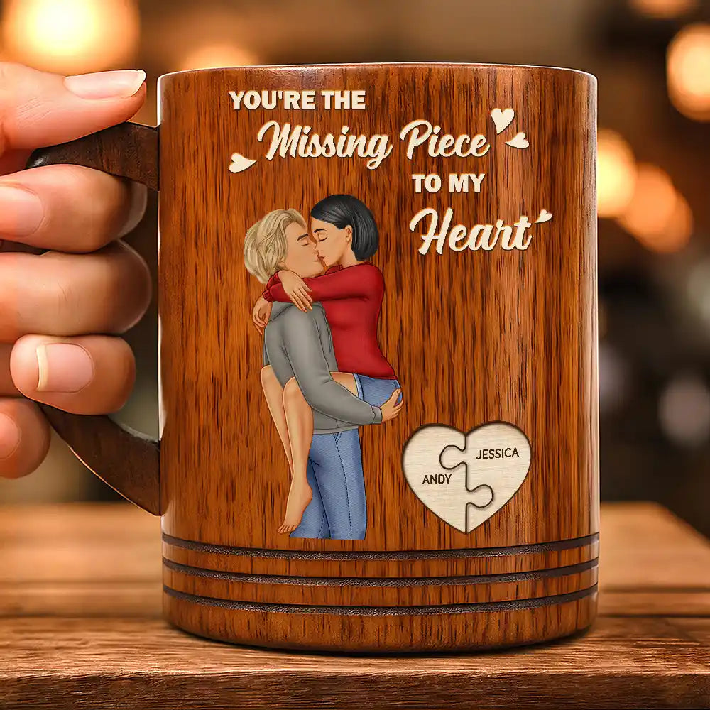 Gift For Couples,Gift For Husband,Gift For Wife,Gift For Boyfriend,Gift For Girlfriend - Missing Piece To My Heart - Personalized Wooden Mug