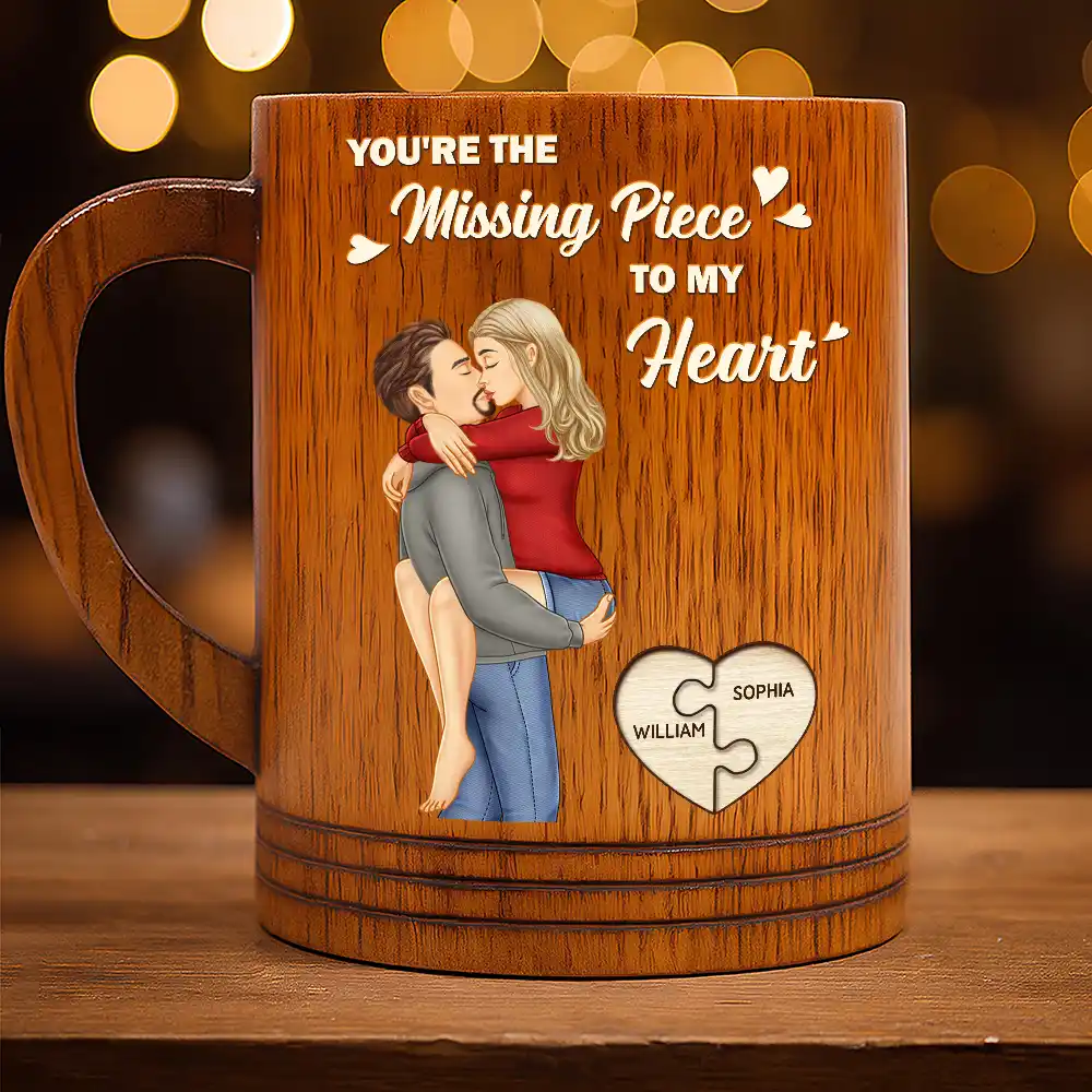 Gift For Couples,Gift For Husband,Gift For Wife,Gift For Boyfriend,Gift For Girlfriend - Missing Piece To My Heart - Personalized Wooden Mug