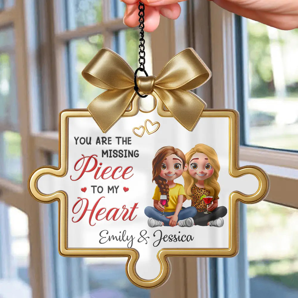 Gift For Couples,Gift For Husband,Gift For Wife,Gift For Boyfriend,Gift For Girlfriend,Love - Missing Pieces To My Heart - Personalized Window Hanging Suncatcher Ornament