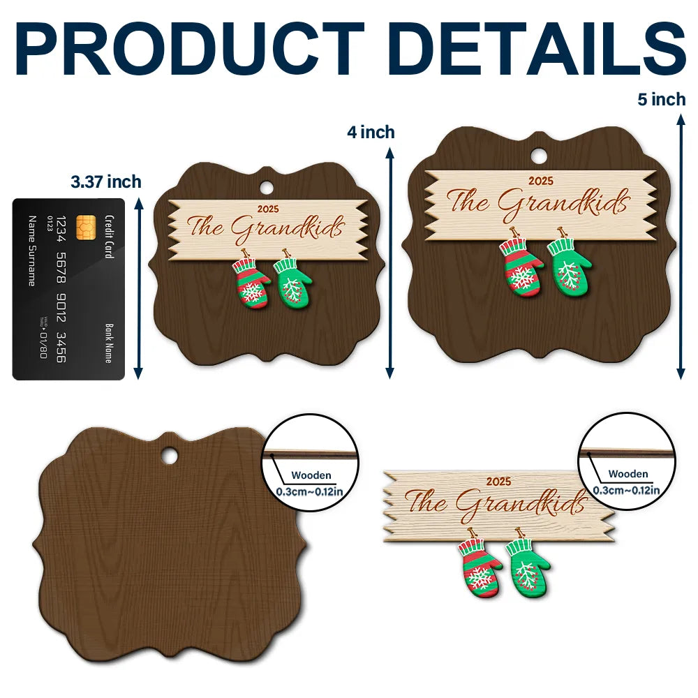 Mittens With Grandkids Names - Christmas Gift For Grandparent - Personalized 2-Layered Wooden Ornament