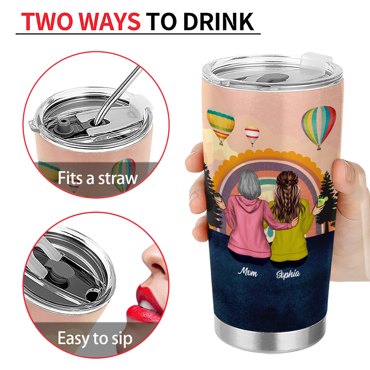 Mère et fille liées ensemble - Verre personnalisé