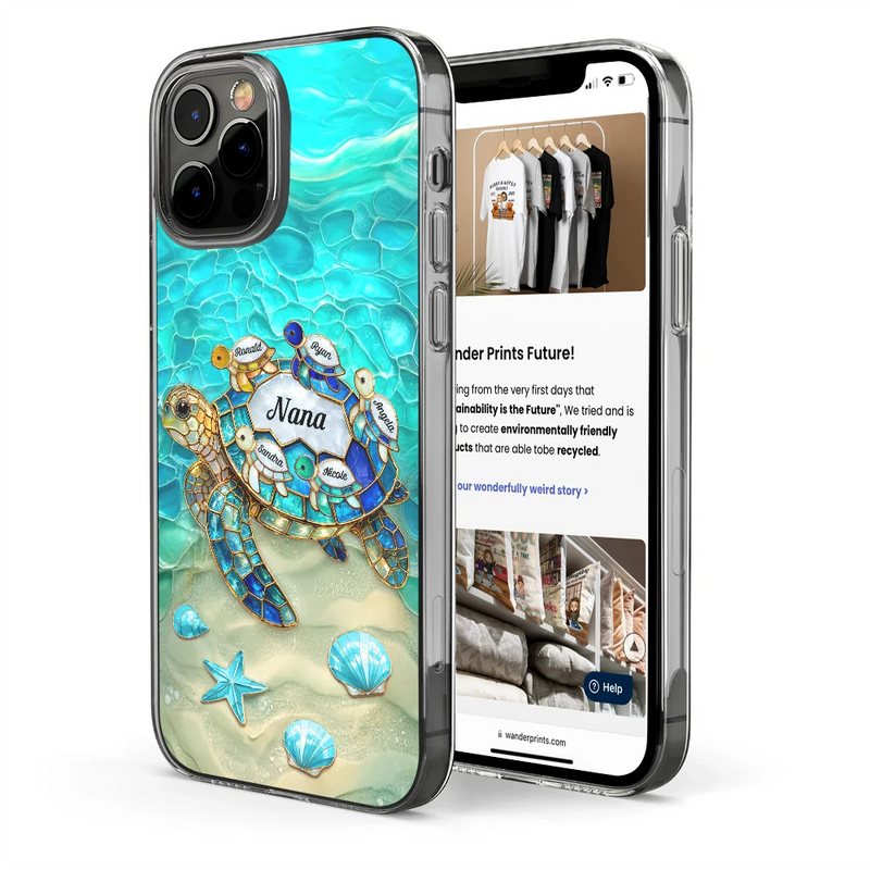 Gift For Grandma,Grandma - Grandkids,Grandma's Hobby,Happy - Turtle Stained Glass Mom Grandma - Personalized Clear Phone Case