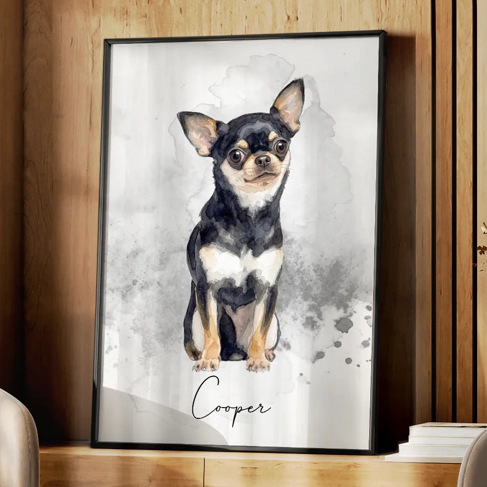 Happy,Dog Lovers,Pet Lovers,Cat Lovers - Custom Photo Realistic Watercolor Art Portrait Cat Dog Pet - Personalized Poster