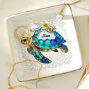 Gift For Grandma,Grandma - Grandkids,Gift For Mother,Beach,Happy - Turtle Stained Glass Mum Nanny - Personalised Ring Dish