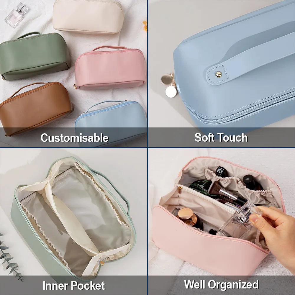 Travel,Gift For Yourself,Gift For Women,Happy - All My Travel Crap - Personalized Leather Makeup Bag
