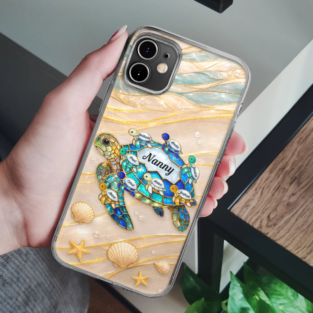 Gift For Grandma,Grandma - Grandkids,Grandma's Hobby,Happy - Turtle Stained Glass Mom Grandma - Personalized Clear Phone Case