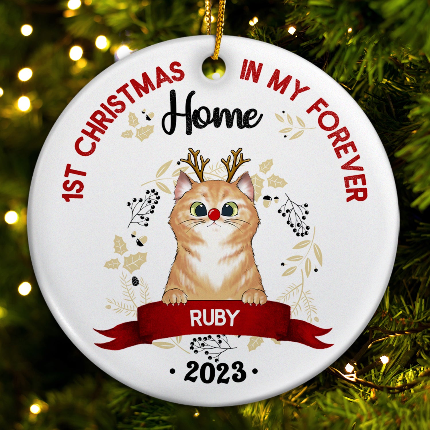 My First Christmas - Gift For Cat Owners - Personalized Circle Ceramic Ornament