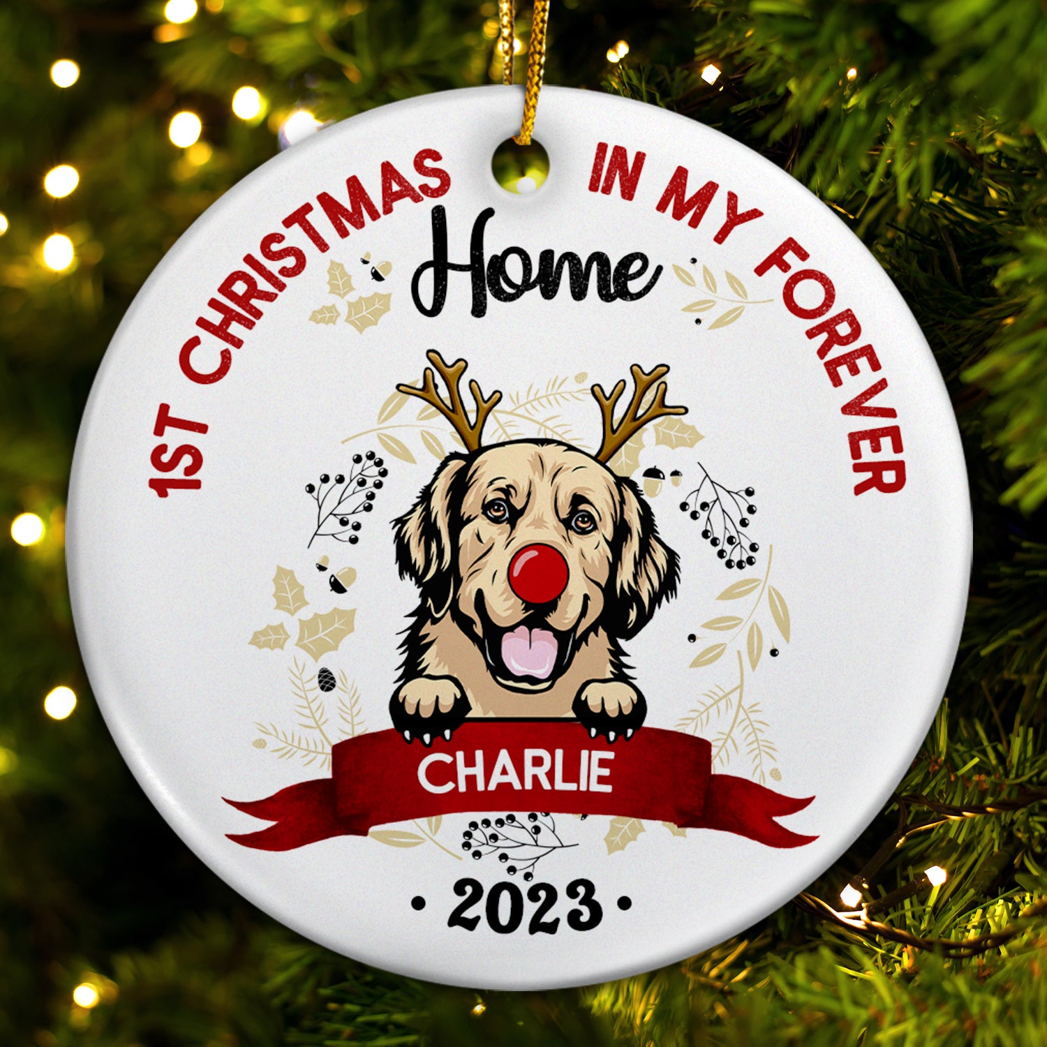 My First Christmas - Gift For Dog Owners - Personalized Custom Circle Ceramic Ornament