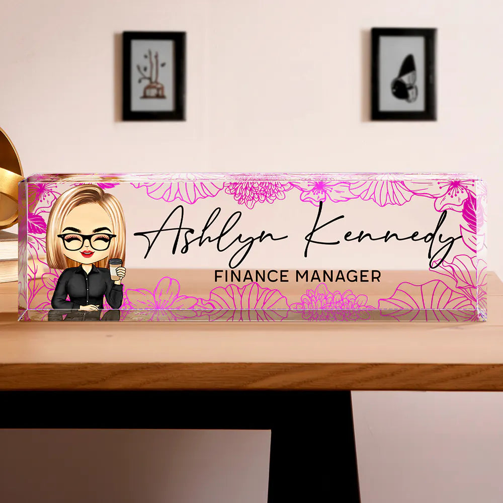 Gift For Bestie, Gift For Sisters, Gifts For Colleagues - Floral Woman Man Office - Personalized Desk Name Plate