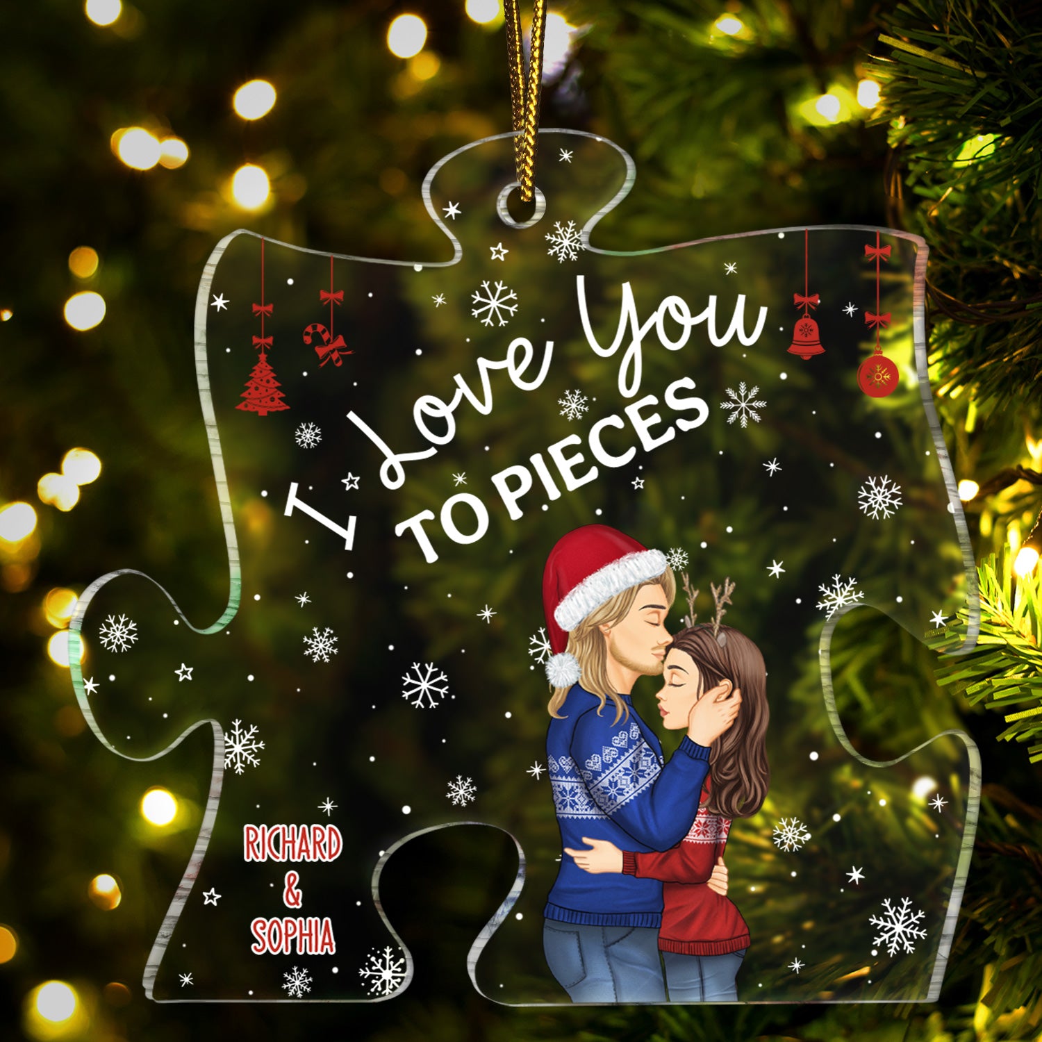 Couple I Love You To Pieces - Christmas Gift For Couples, Lovers, Wife, Husband, Girlfriend, Boyfriend - Personalized Custom Shaped Acrylic Ornament