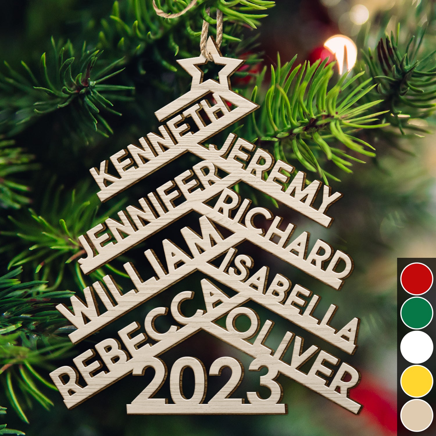Christmas Family Names Decor - Gift For Family - Personalized Wooden Cutout Ornament