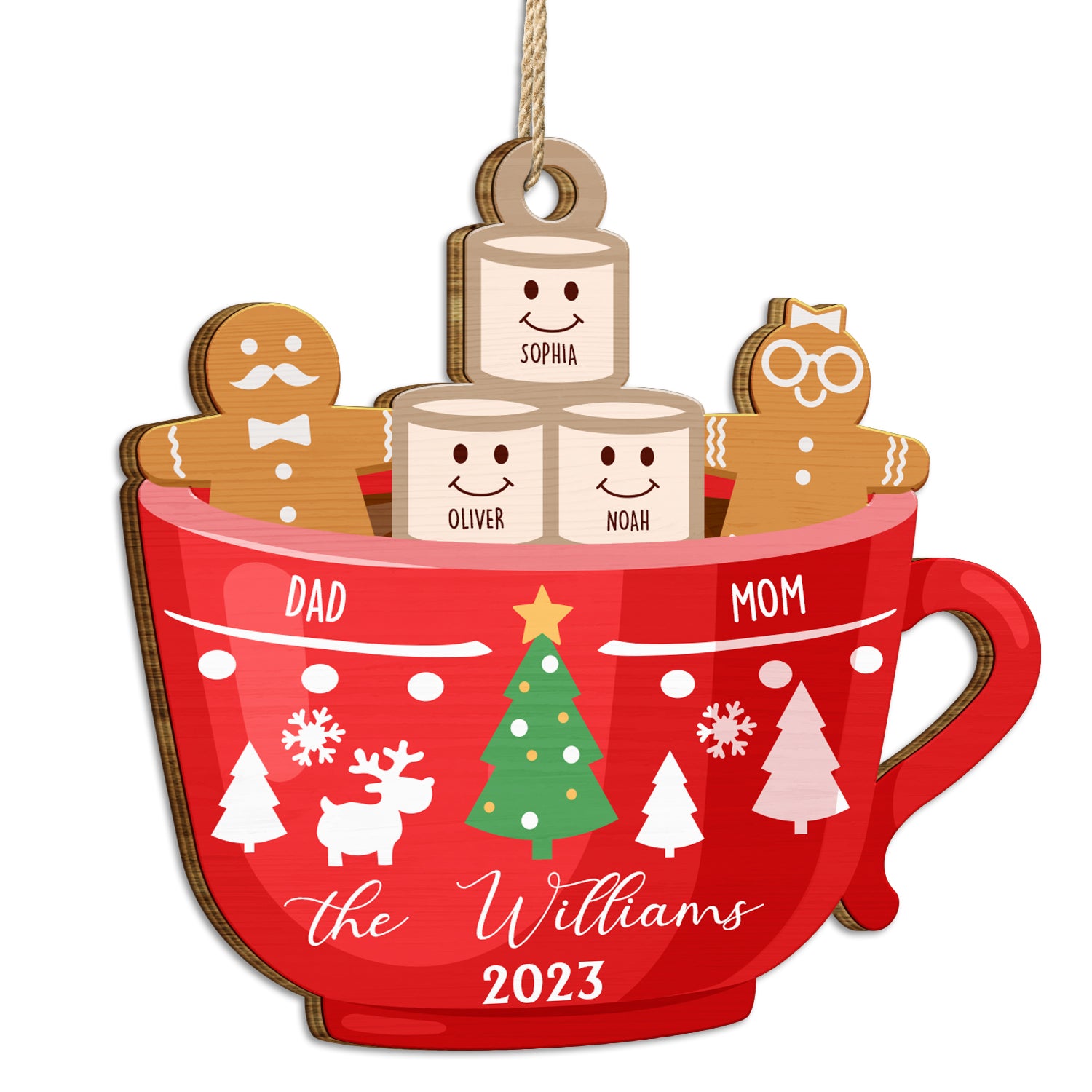 Marshmallow Gingerbread Man Hot Chocolate - Christmas, Lovely Gift For Parents, Grandparents - Personalized Wooden Cutout Ornament