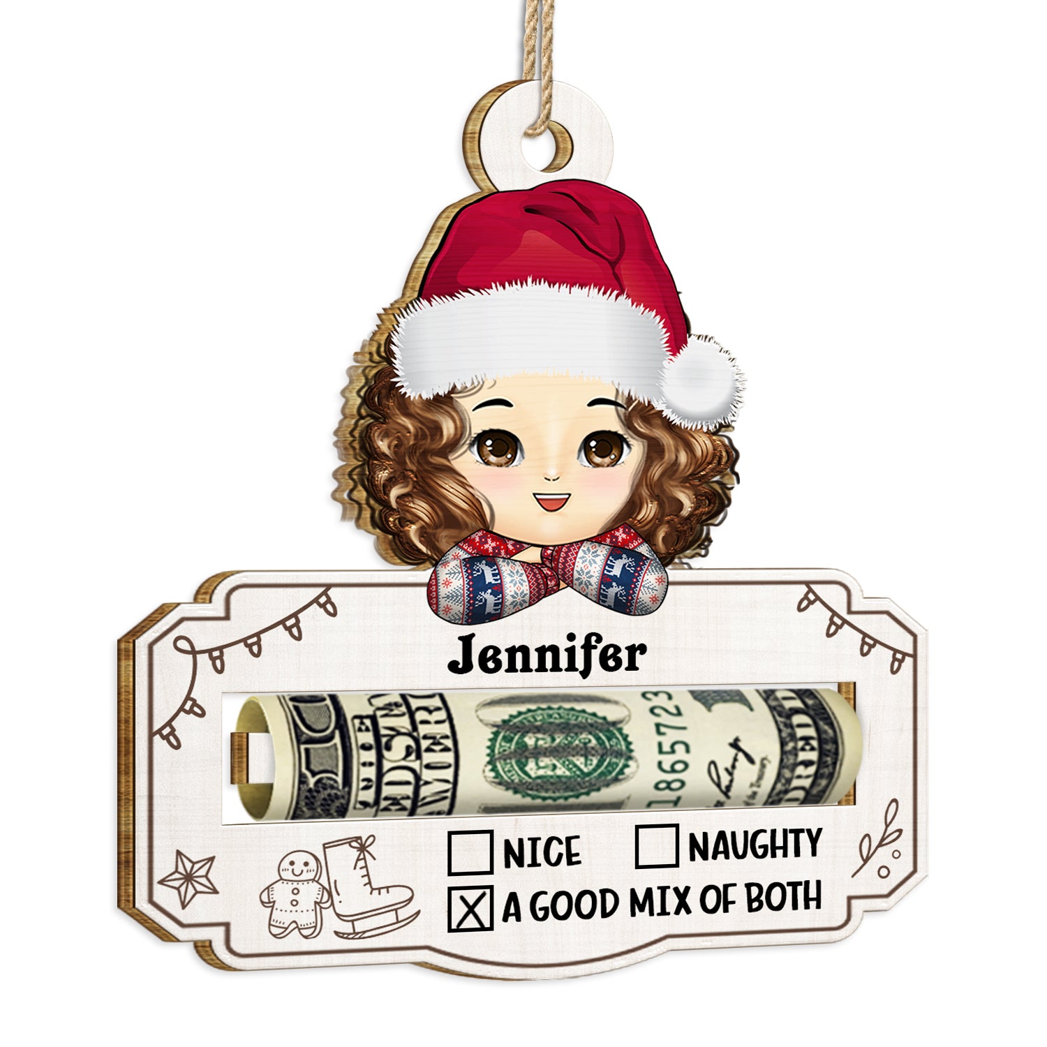 Good Mix Of Both - Christmas Gift For Kids - Personalized Wooden Cutout Ornament, Money Holder Ornament