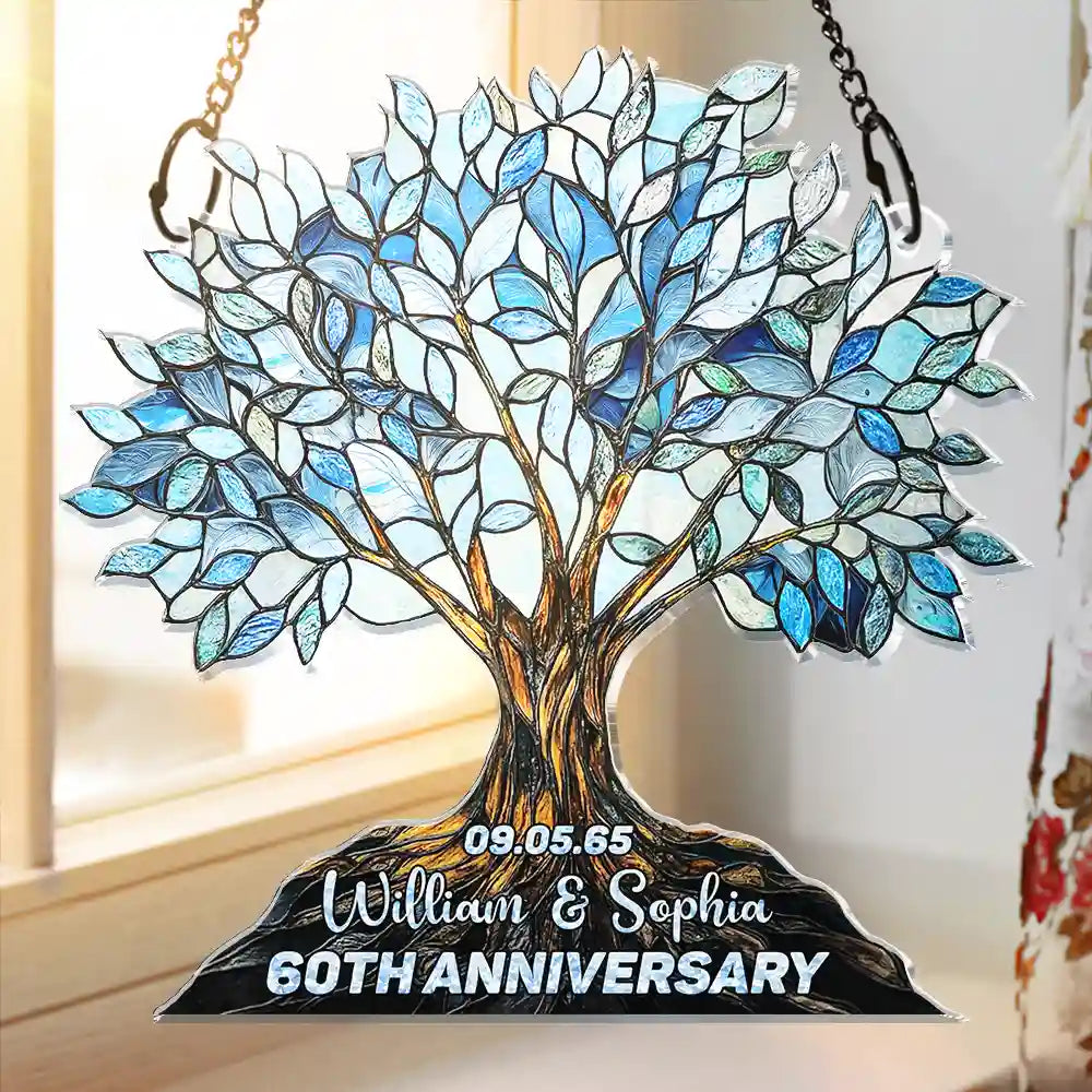 Precious Couple Anniversary Stained Glass Effect - Personalized Window Hanging Suncatcher Ornament