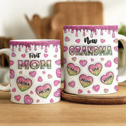 Gift For Mother,Gift For Grandma,Happy - First Mom Now Grandma Heart Icon, 3D Inflated Effect Printed - Personalized White Edge-to-Edge Mug