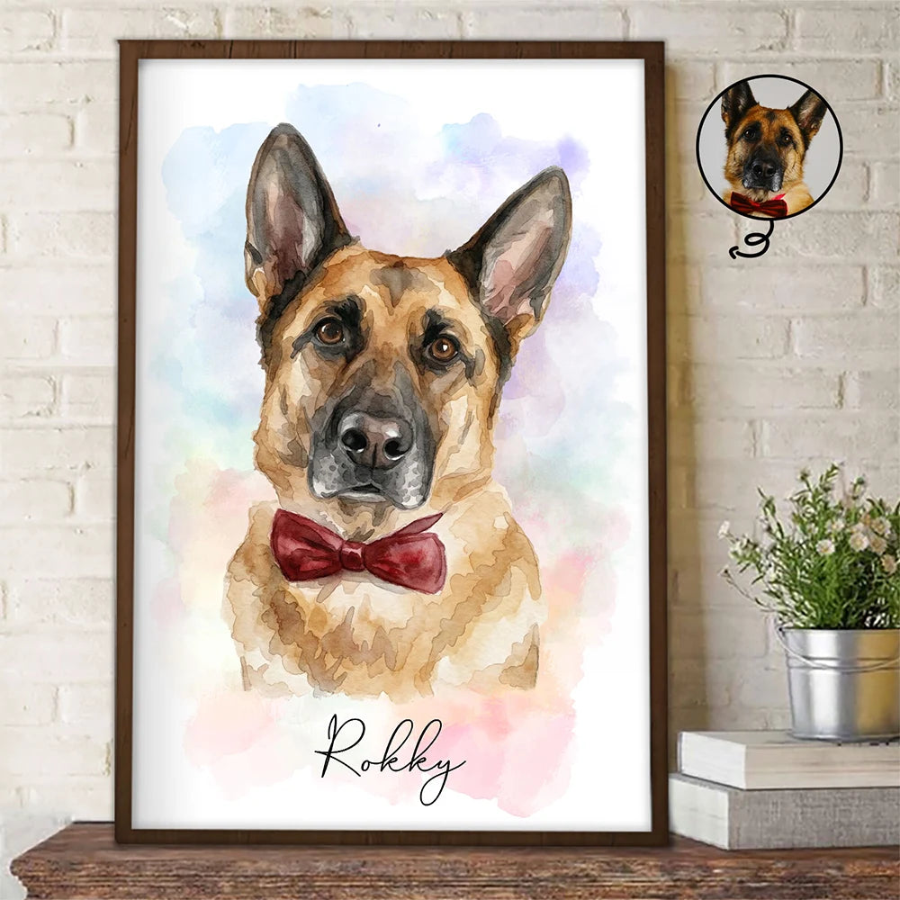 Happy,Dog Lovers,Pet Lovers,Cat Lovers - Custom Photo Realistic Watercolor Art Portrait Cat Dog Pet - Personalized Poster