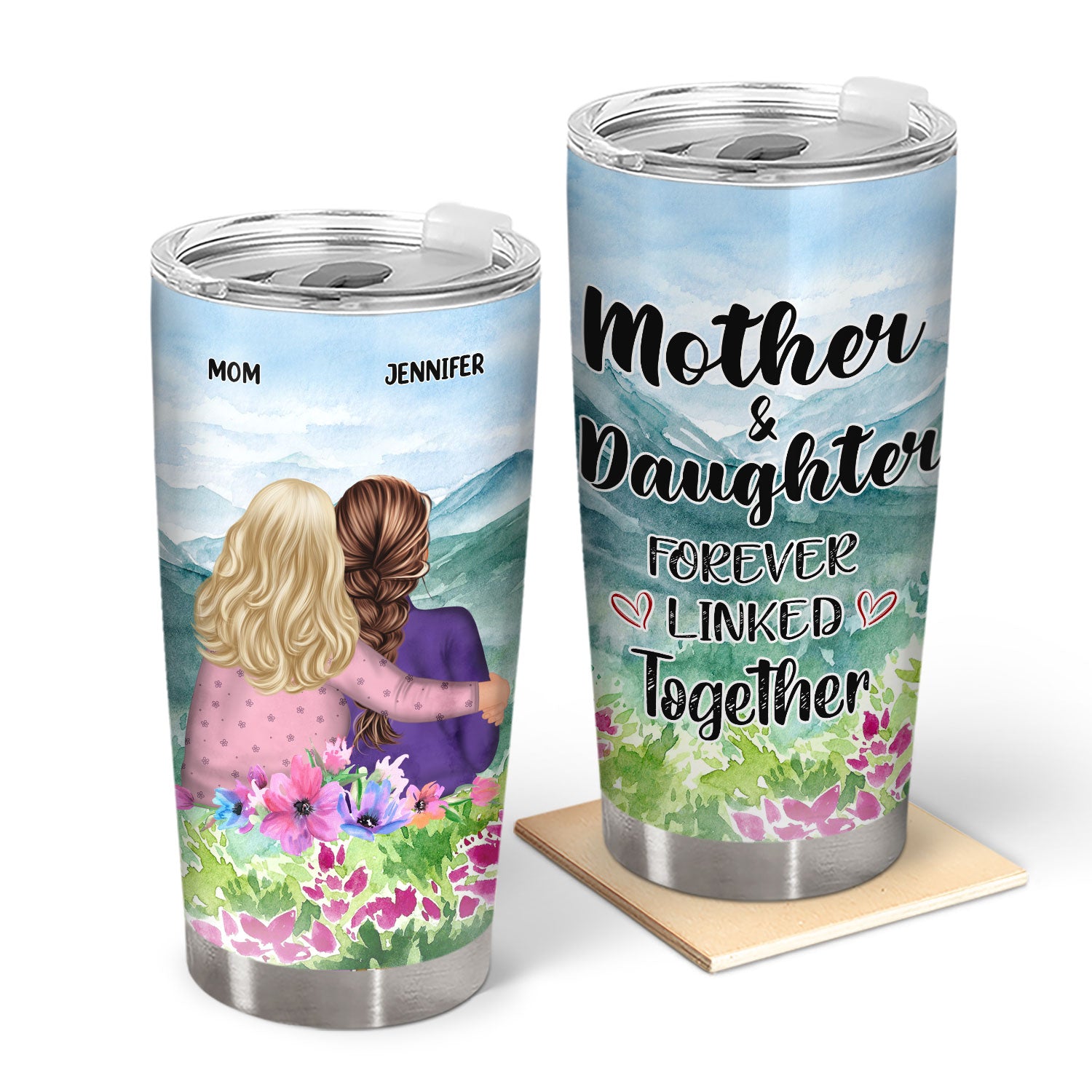 Mom & Daughter Forever Linked Together Watercolor Style - Birthday, Loving Gift For Mother, Grandma, Grandmother, Granddaughter - Personalized Custom Tumbler