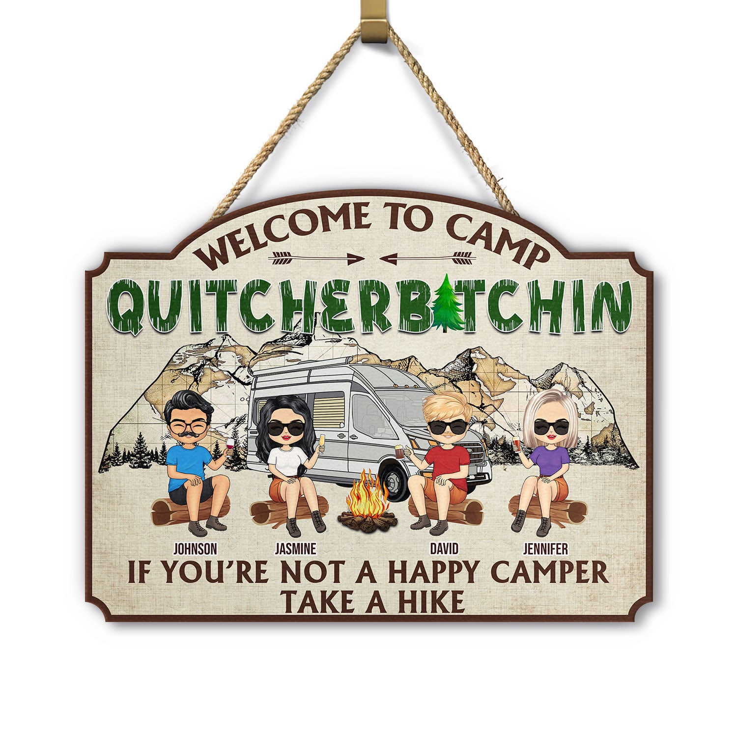 If You're Not A Happy Camper Take A Hike - Gift For Camping Lovers, Besties, BFF Best Friends, Siblings - Personalized Custom Shaped Wood Sign