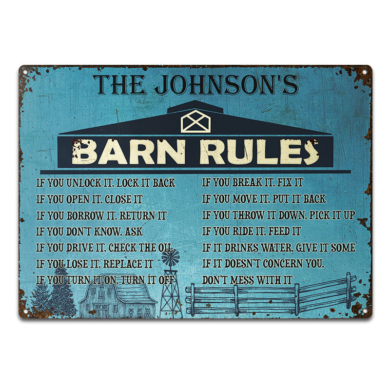 Personalized Farm Barn Rules Customized Classic Metal Signs