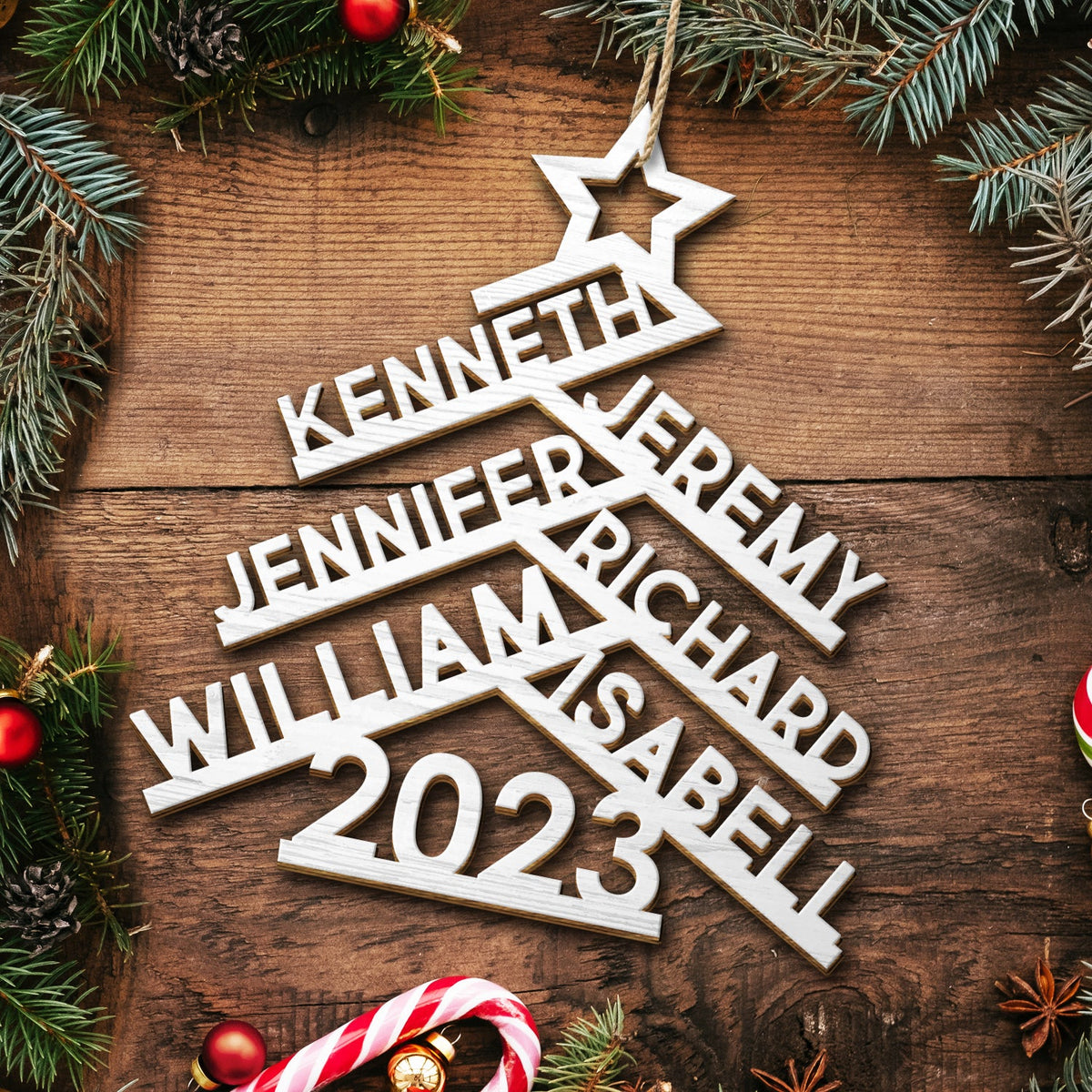 Christmas Family Names Decor - Gift For Family - Personalized Wooden Cutout Ornament