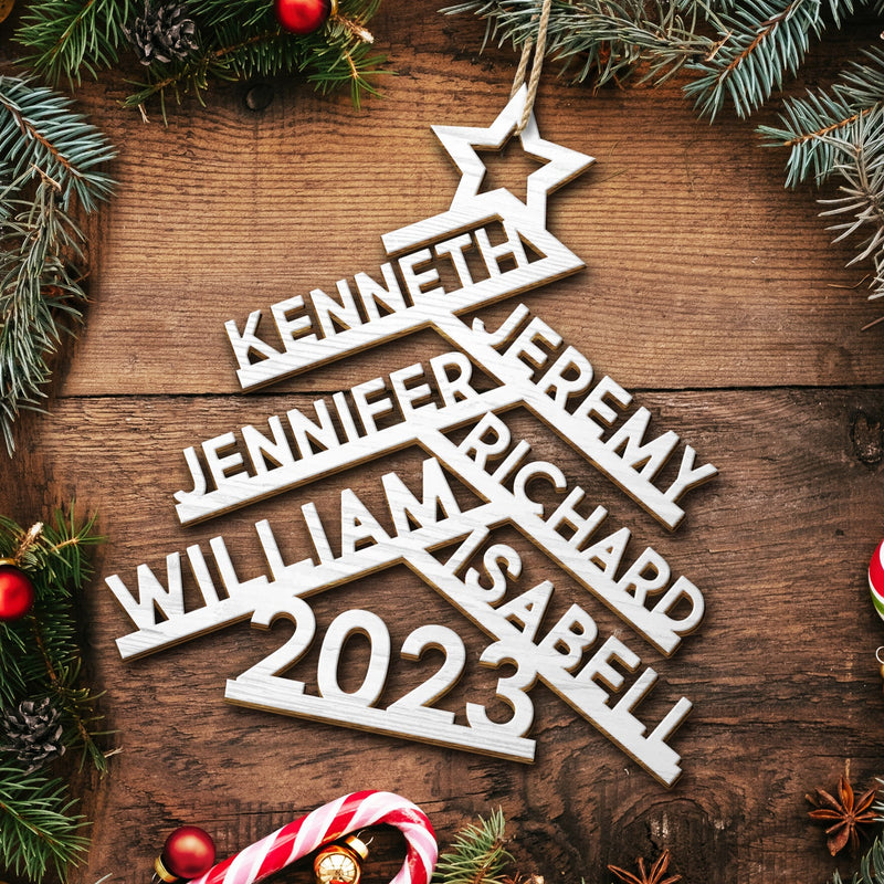 Christmas Family Names Decor - Gift For Family - Personalized Wooden Cutout Ornament
