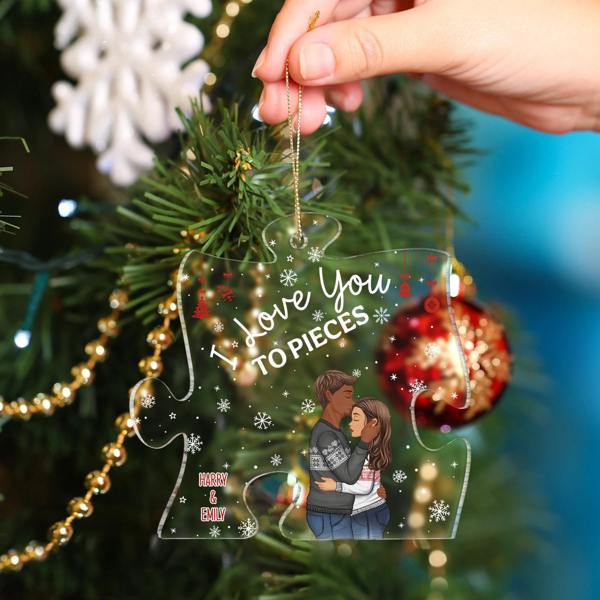 Couple I Love You To Pieces - Christmas Gift For Couples, Lovers, Wife, Husband, Girlfriend, Boyfriend - Personalized Custom Shaped Acrylic Ornament