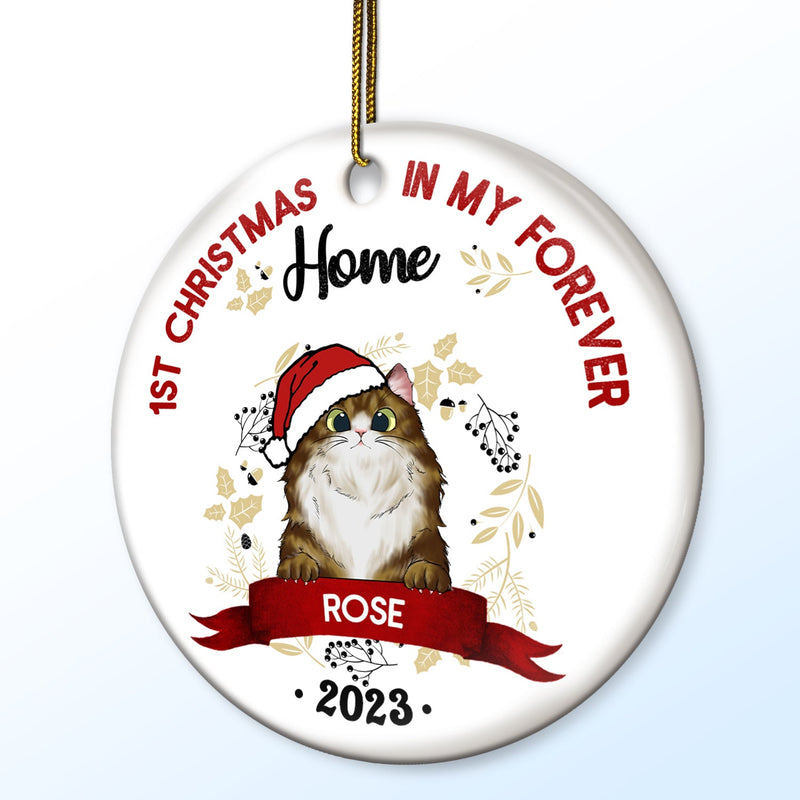 Mon premier Noël - Cadeau pour les propriétaires de chats - Ornement en céramique rond personnalisé