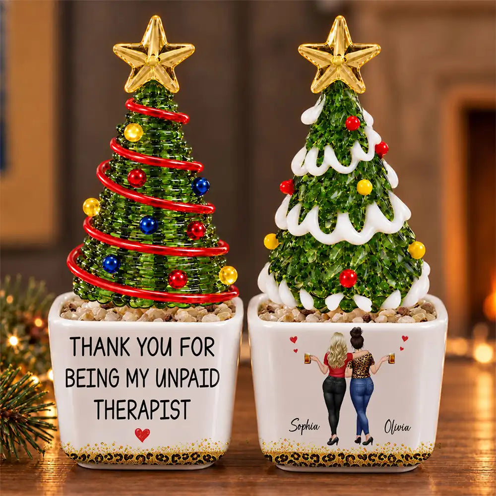 Afro Besties, Christmas, Gift For Bestie, Grateful, Top Market, Vector - Christmas Gift For Best Friend - Personalized Thank You For Being My Unpaid Therapist Stained Glass Christmas Tree