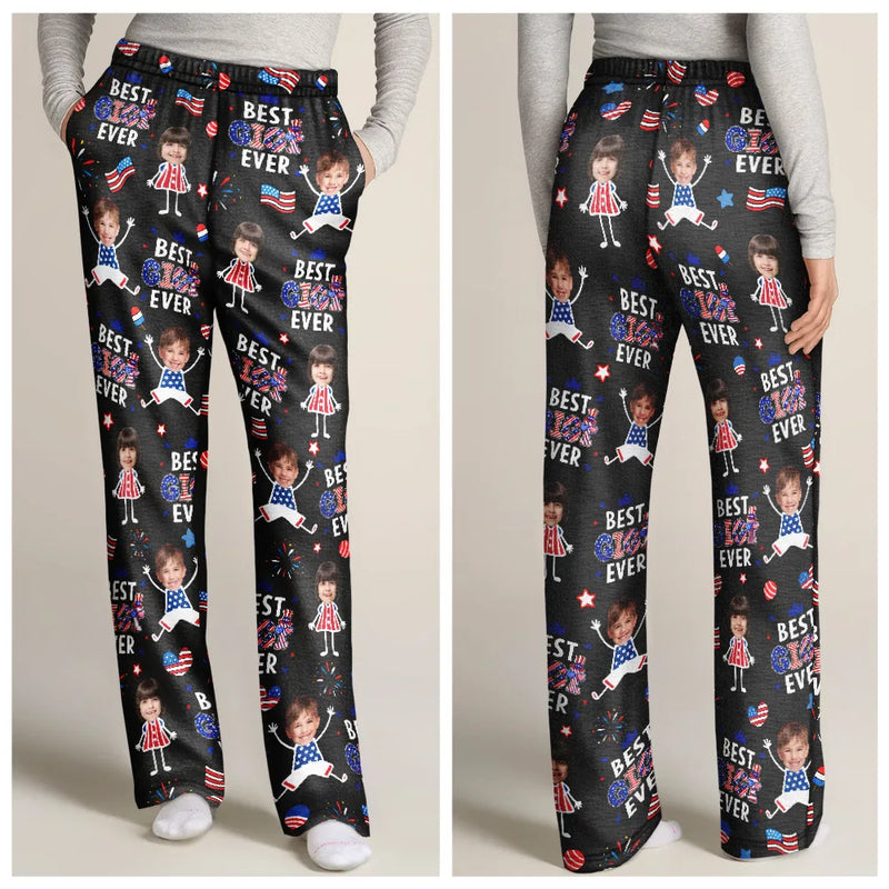 Gift For Father,Gift For Mother,Gift For Grandpa,Gift For Grandma,Stick Figure,Happy,Photo,Icon,Humorous - Custom Photo US Stick Figures Face Cut Best Dad Mom Mama Papa Ever - Personalized Pajama Pants