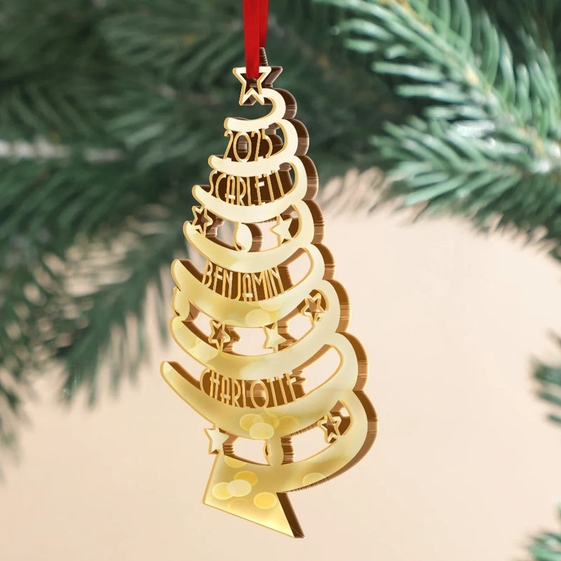 Family,Happy,Christmas - Christmas Family Trees - Personalized DIY Mirror Acrylic Ornament