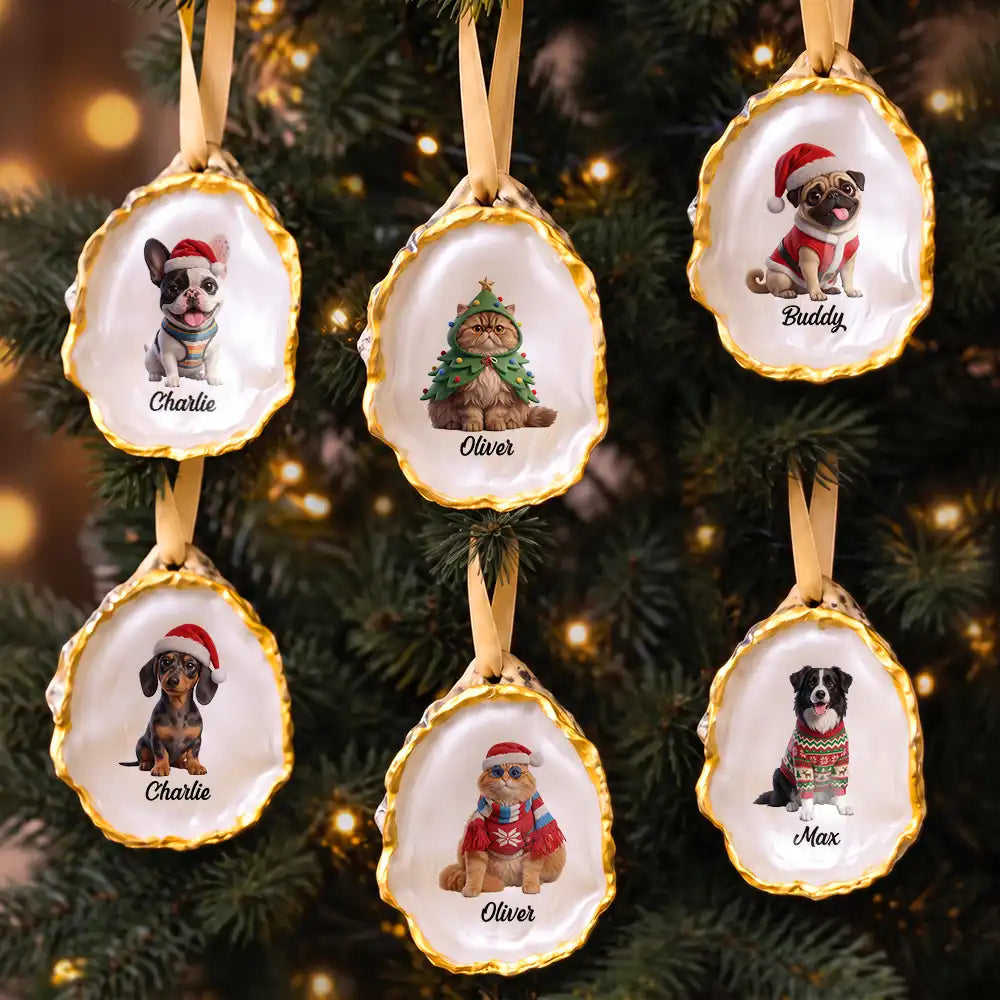 Art Design,Christmas,Custom Photo,Indoor Decor,Pet Lovers,Photo - Christmas Accessories 3D Cartoon Pet,Playful - Christmas Gift For Dog Lovers - Personalized Custom Photo Pet Portrait Oyster Ornament