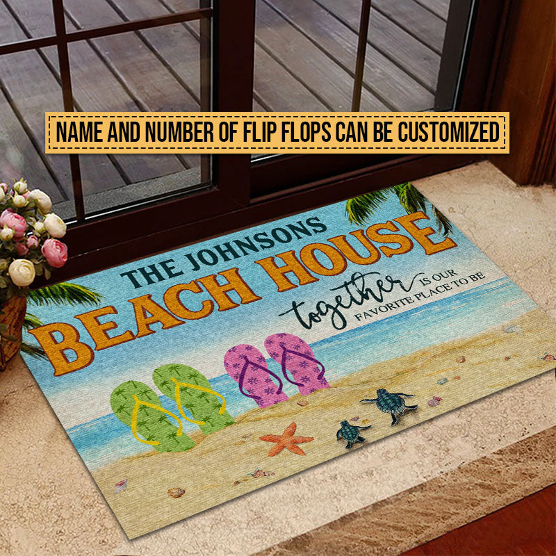 Paillasson personnalisé Beach House Flip Flop Together est notre endroit préféré