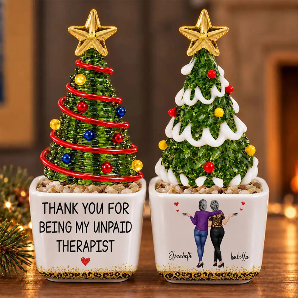 Afro Besties, Christmas, Gift For Bestie, Grateful, Top Market, Vector - Christmas Gift For Best Friend - Personalized Thank You For Being My Unpaid Therapist Stained Glass Christmas Tree