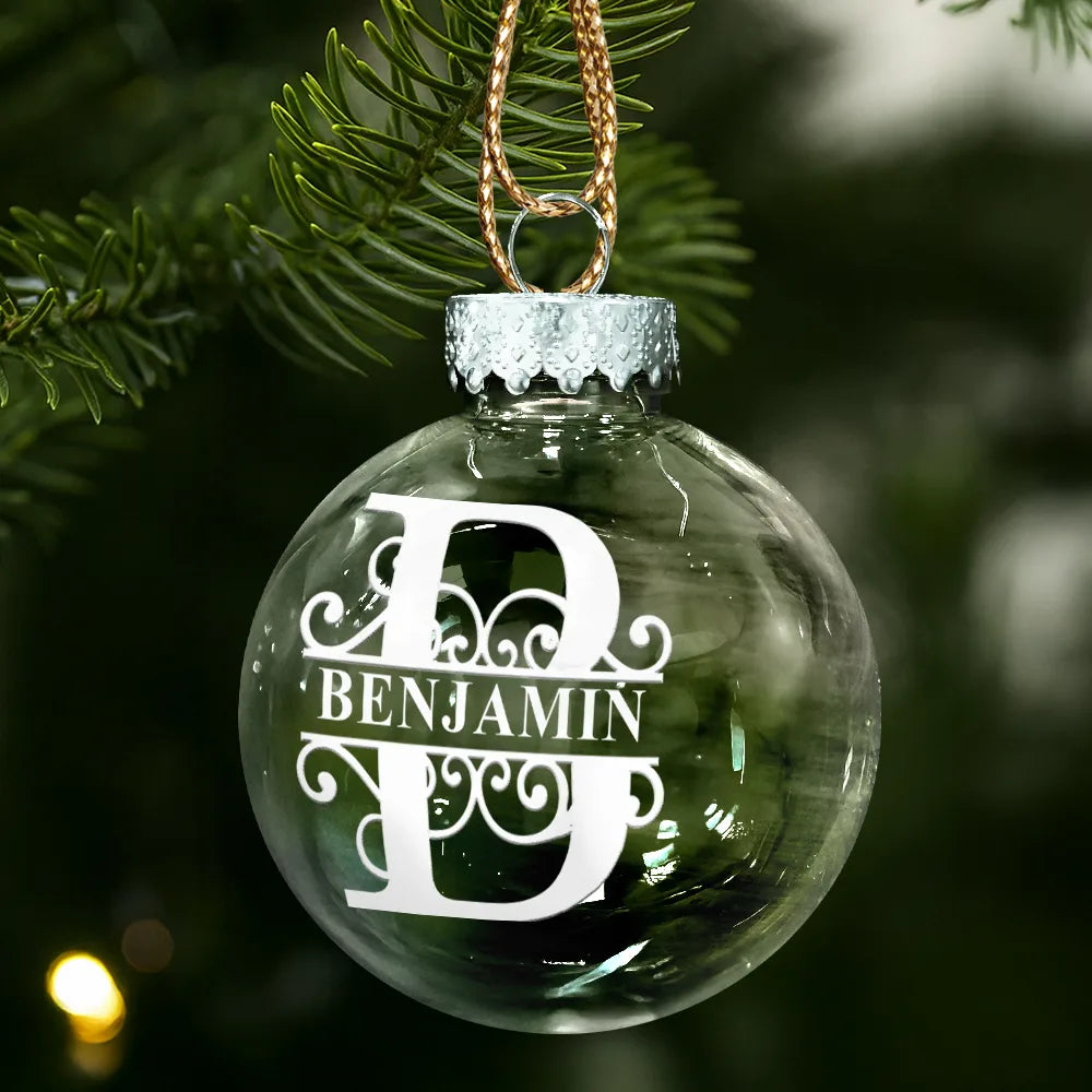 Family,Happy,Christmas,Gift For Bestie - Monogram Initial - Personalized Ball Ornament