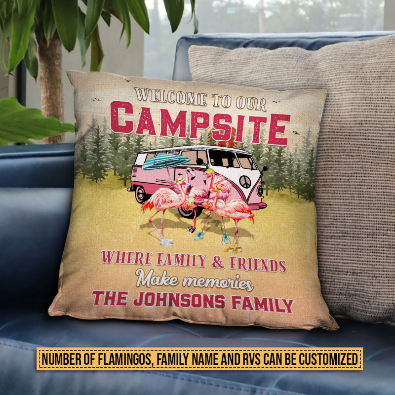 Camping Flamingo Bestie Bienvenue sur notre camping Oreiller personnalisé, cadeau de camping personnalisé