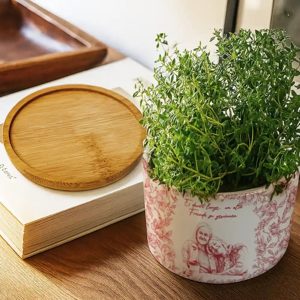 Gift For Sisters,Gift For Sibling,Gift For Bestie,Old Best friends,Gift For Women - Eigenes Foto Als Bleistiftskizze Wahre Freundschaft Ist Eine Reise Ohne Ende - Personalisierter Keramik-Blumentopf