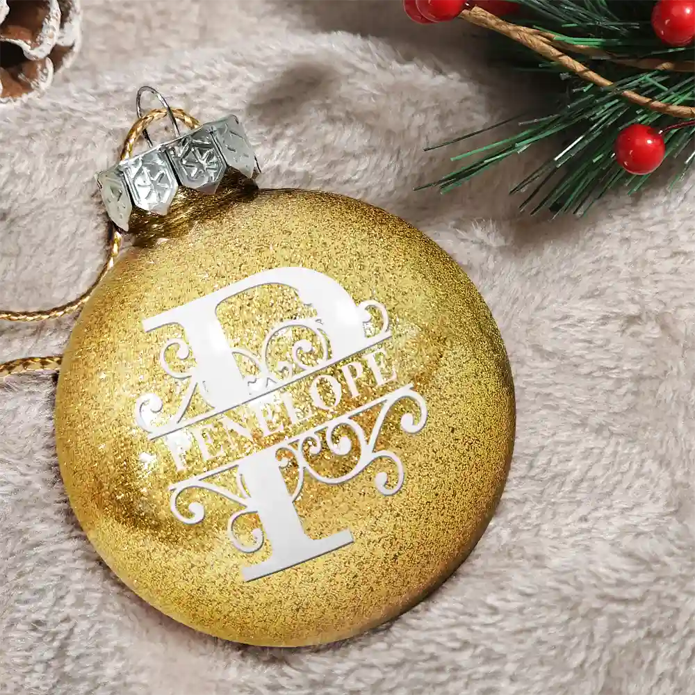 Family,Happy,Christmas,Gift For Bestie - Monogram Initial - Personalized Ball Ornament