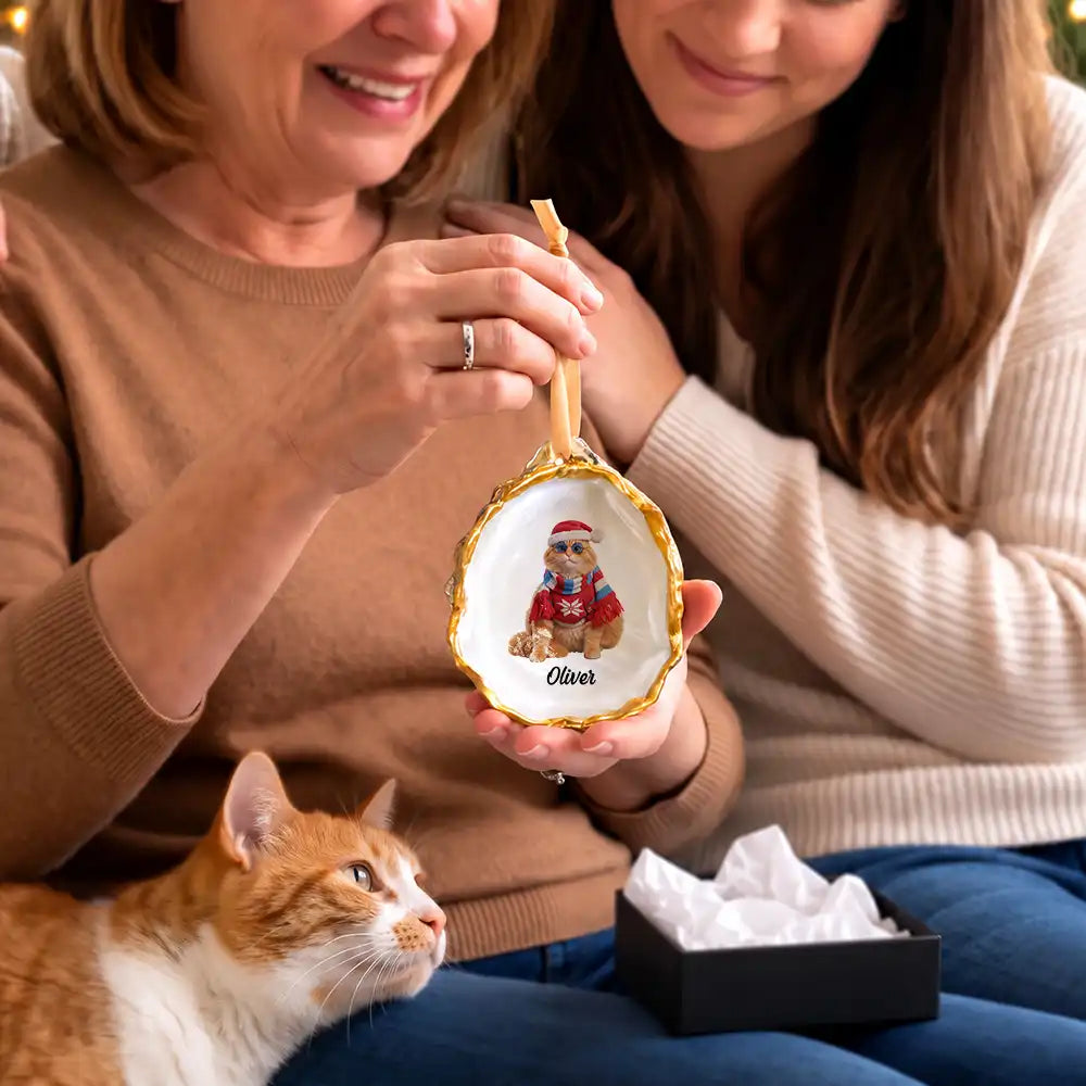 Art Design,Christmas,Custom Photo,Indoor Decor,Pet Lovers,Photo - Christmas Accessories 3D Cartoon Pet,Playful - Christmas Gift For Dog Lovers - Personalized Custom Photo Pet Portrait Oyster Ornament