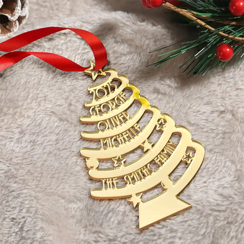 Family,Happy,Christmas - Christmas Family Trees - Personalized DIY Mirror Acrylic Ornament