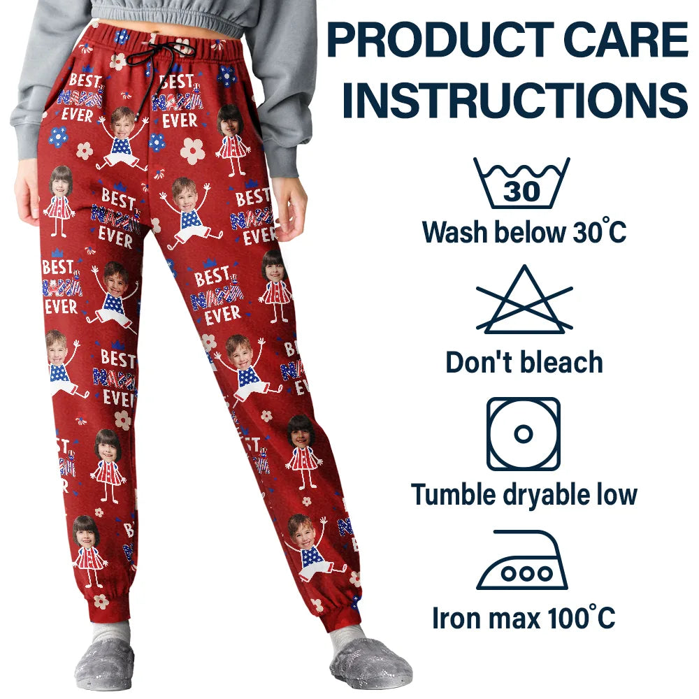 Gift For Father,Gift For Mother,Gift For Grandpa,Gift For Grandma,Stick Figure,Happy,Photo,Icon,Humorous - Custom Photo US Stick Figures Face Cut Best Dad Mom Mama Papa Ever - Personalized Pajama Pants
