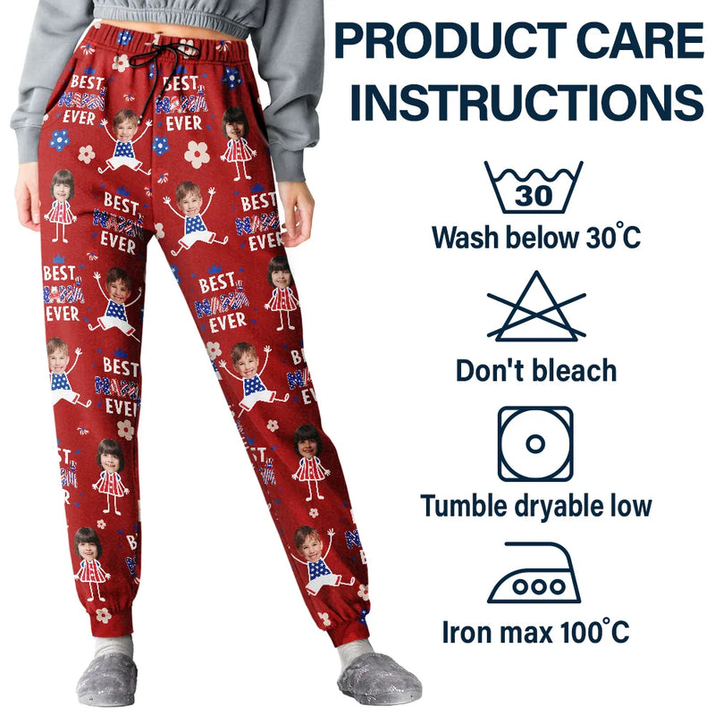 Gift For Father,Gift For Mother,Gift For Grandpa,Gift For Grandma,Stick Figure,Happy,Photo,Icon,Humorous - Custom Photo US Stick Figures Face Cut Best Dad Mom Mama Papa Ever - Personalized Pajama Pants