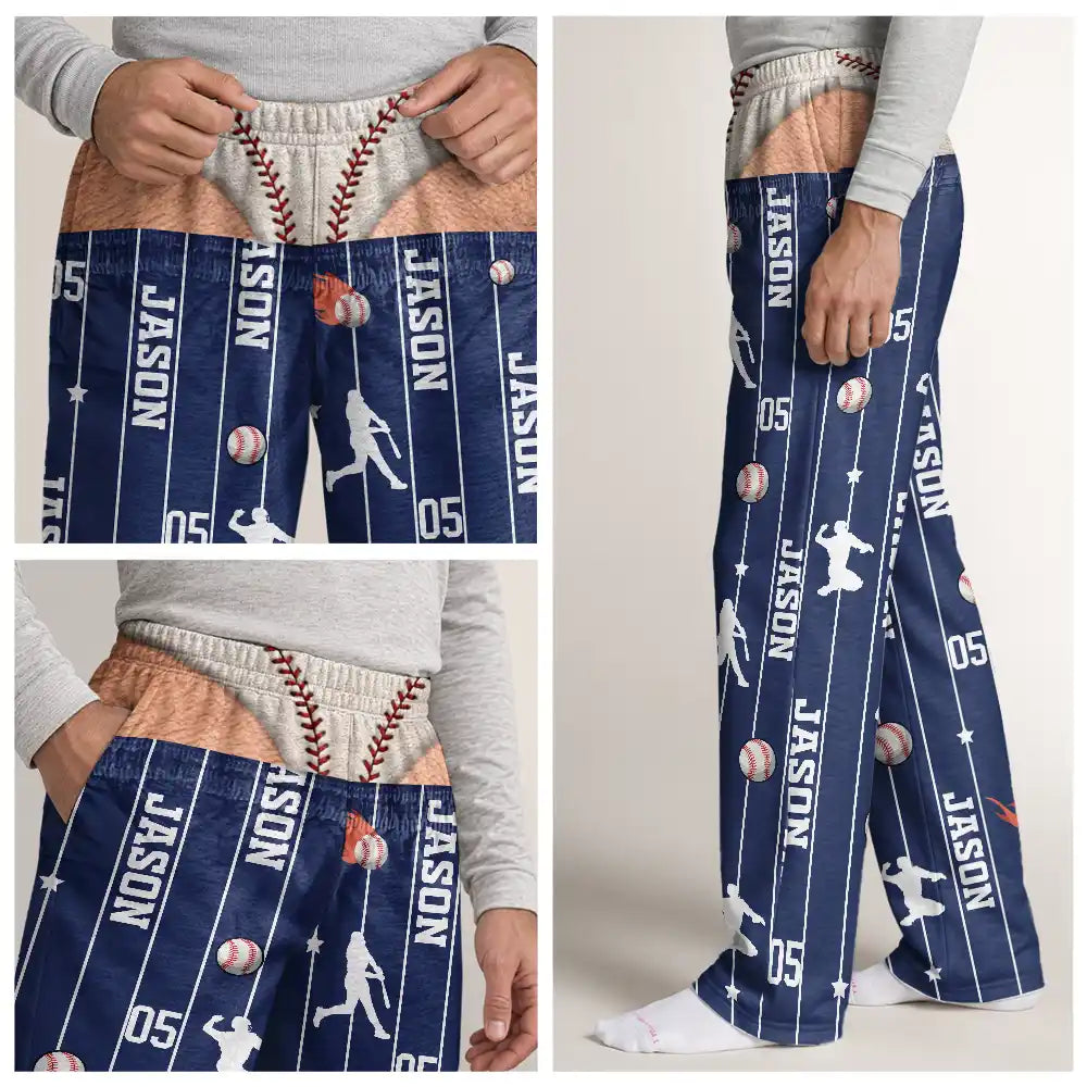 Christmas,Football,Gift For Men,Gift For Yourself,Gifts For Him,Humorous,Icon,Top Market - Gag Gift For Football Baseball Soccer Fan - Personalized Name Number Pajama Pants