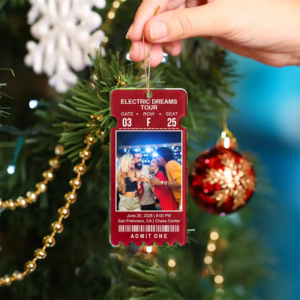 Christmas,Custom Photo,Gift For Yourself,Gifts For Her,Gifts For Him,Happy,Top Market,Travel,Upload Full Photo - Keepsake For Fans, Music Lovers - Personalized Custom Photo Concert Ticket Acrylic Ornament