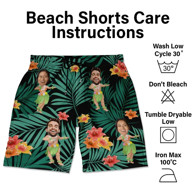 Short de plage unisexe personnalisé avec photo de danse hula