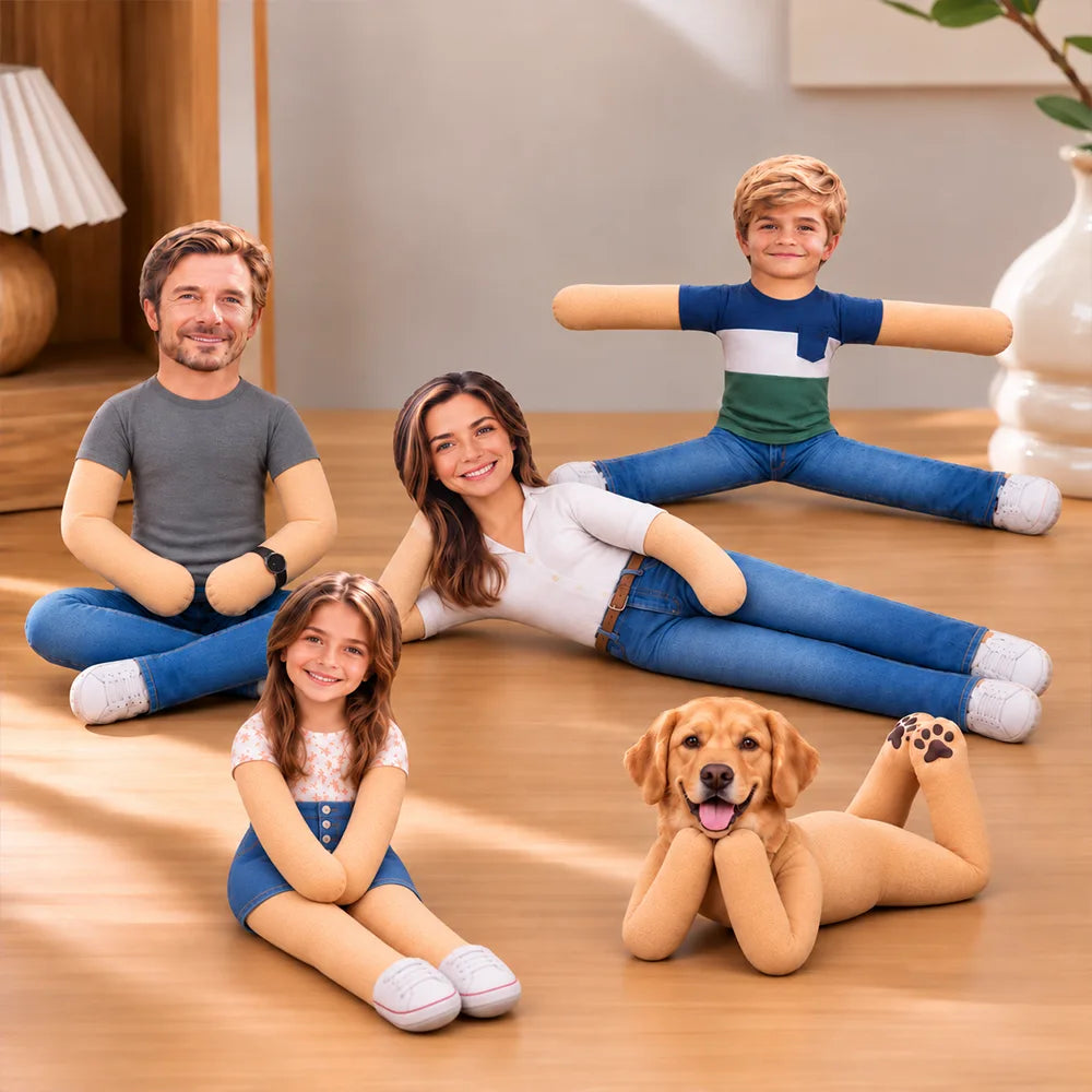 Art Design,Christmas,Custom Photo,Family,Humorous,Photo - Poseable Body Doll - Funny Gift For Family, Mom, Dad, Kid, Pet - Personalized Custom Photo Squishy Toy Poseable Plush Doll