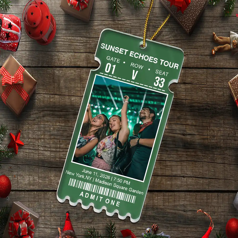 Christmas,Custom Photo,Gift For Yourself,Gifts For Her,Gifts For Him,Happy,Top Market,Travel,Upload Full Photo - Keepsake For Fans, Music Lovers - Personalized Custom Photo Concert Ticket Acrylic Ornament