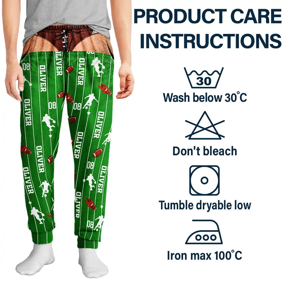 Christmas,Football,Gift For Men,Gift For Yourself,Gifts For Him,Humorous,Icon,Top Market - Gag Gift For Football Baseball Soccer Fan - Personalized Name Number Pajama Pants