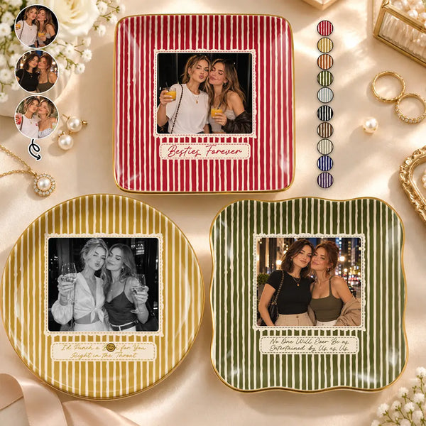 Birthday Gift For Besties - Personalized Custom Photo Stripe Pattern Ring Dish